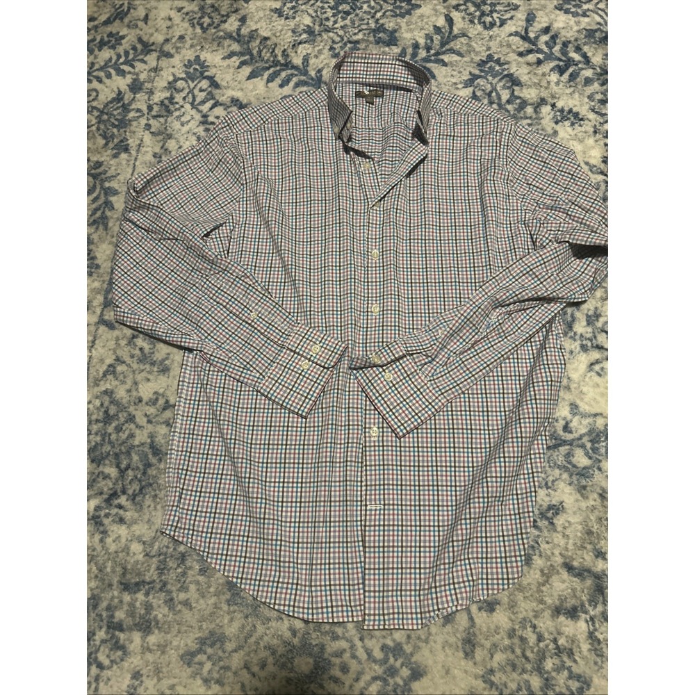 Peter Millar Summer Comfort Button Down Shirt Mens Large Blue Plaid Stretch